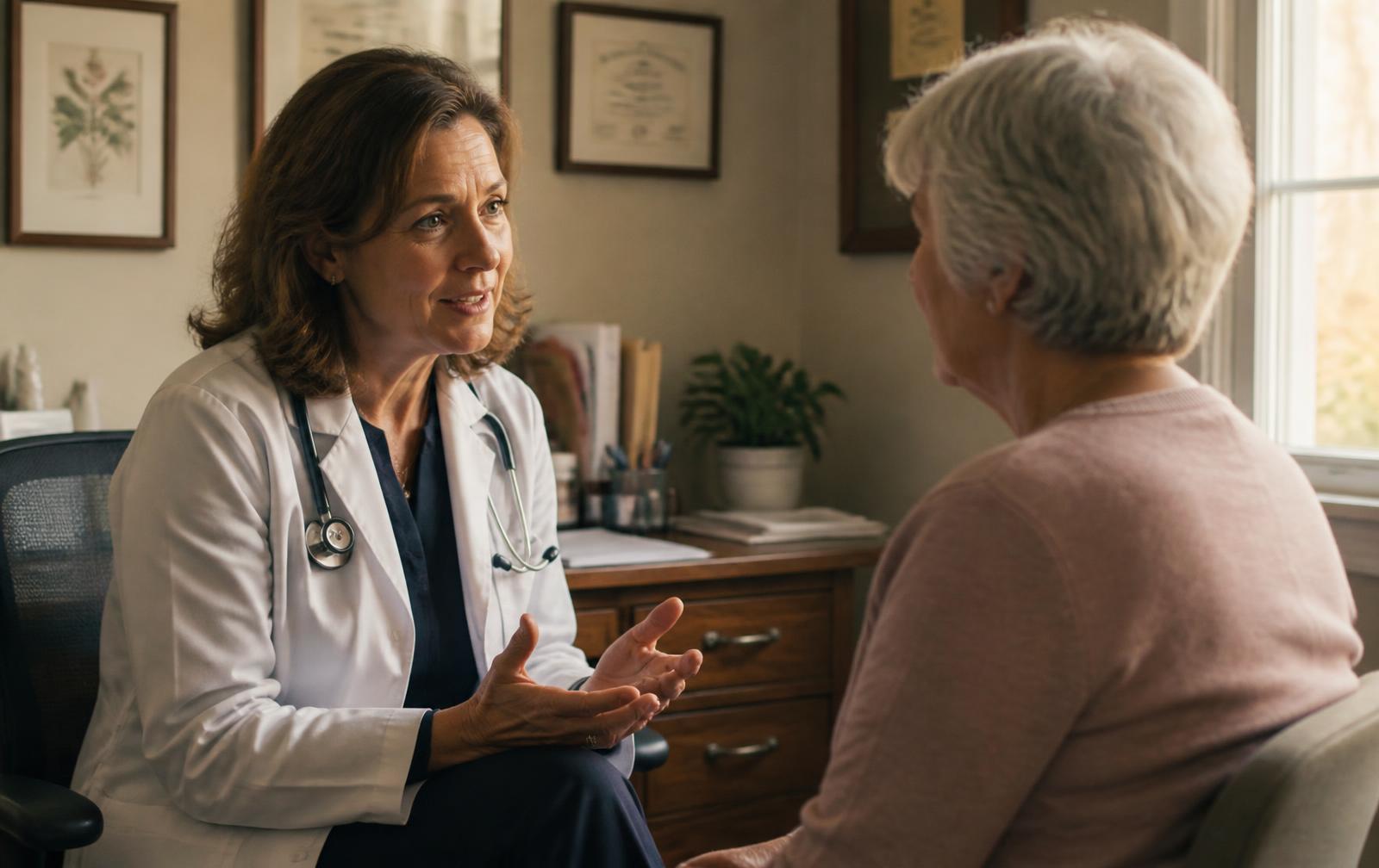 A physician talking with a woman during an appointment